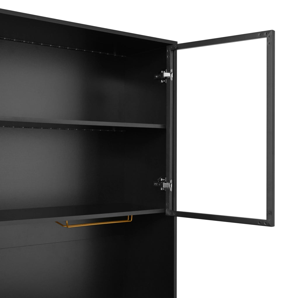 Mobile alto 80x40x180 cm con LED regolabile via app, vetro, MDF bianco e nero