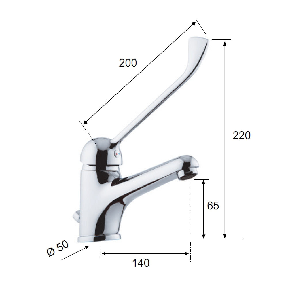 Rubinetto lavabo con bocca lunga e leva clinica remer - serie kiss