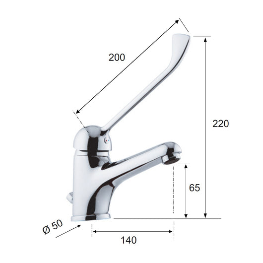 Rubinetto lavabo con bocca lunga e leva clinica remer - serie kiss