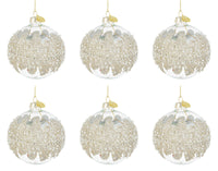 Palle di Natale in Vetro Trasparente Argento con Perle Addobbi Natalizi Albero