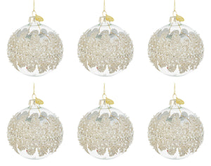 Palle di Natale in Vetro Trasparente Argento con Perle Addobbi Natalizi Albero