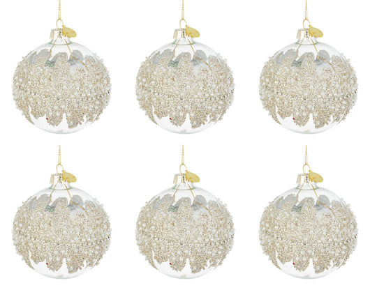 Palle di Natale in Vetro Trasparente Argento con Perle Addobbi Natalizi Albero