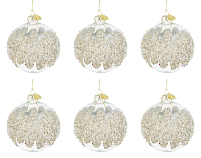 Palle di Natale in Vetro Trasparente Argento con Perle Addobbi Natalizi Albero