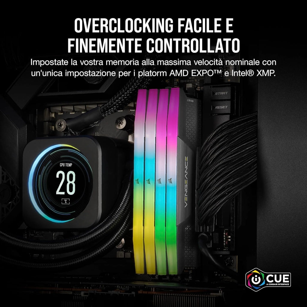 VENGEANCE RGB DDR5 RAM 32GB (2x16GB) Fino a 6400MHz CL36-48-48-104 1.35V AMD EXPO Intel XMP 3.0 Memoria per Computer Desktop – Grigio (CMH32GX5M2B6400Z36)