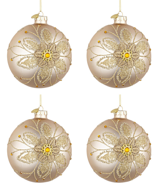 Palline di Natale in Vetro Champagne Oro a Fiori Addobbi Decorazioni Albero Diametro: 100 mm