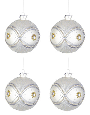 Palline di Natale in Vetro Argento Perline Eleganti Addobbi Albero Decorazioni Diametro: 100 mm