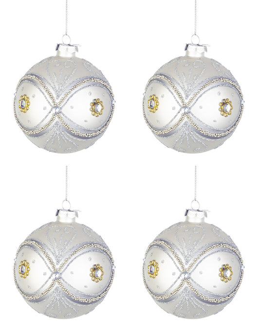 Palline di Natale in Vetro Argento Perline Eleganti Addobbi Albero Decorazioni Diametro: 100 mm