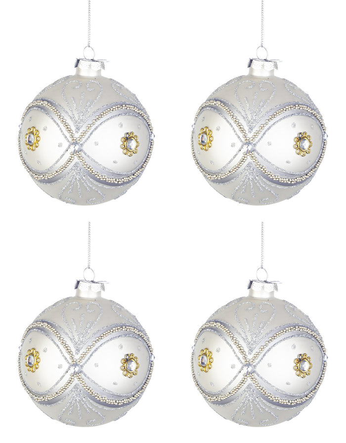 Palline di Natale in Vetro Argento Perline Eleganti Addobbi Albero Decorazioni Diametro: 100 mm