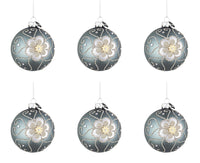 Palline di Natale in Vetro Blu Argento Fiore Eleganti Addobbi Albero Decorazioni Diametro: 80 mm