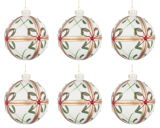 Palline di Natale in Vetro Bianche Fiocco Eleganti Addobbi Albero Decorazioni Diametro: 80 mm