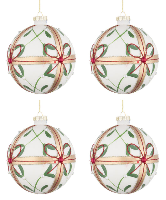 Palline di Natale in Vetro Bianche Fiocco Eleganti Addobbi Albero Decorazioni Diametro: 100 mm