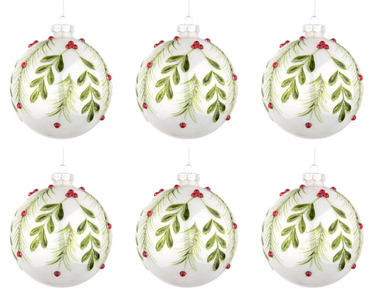 Palline di Natale in Vetro Bianche Verdi Eleganti Addobbi Albero Decorazioni Diametro: 80 mm