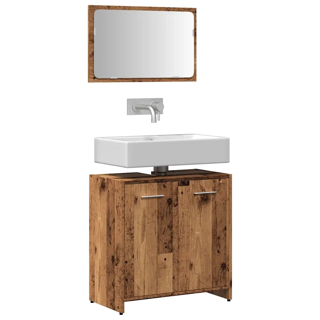 vidaXL Mobile da Bagno con Specchio in Legno Antico Legno Multistrato