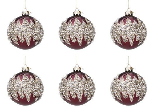 Palline di Natale in Vetro Rosse Decorazioni Oro Perline Bianche Addobbi Albero Diametro: 80 mm