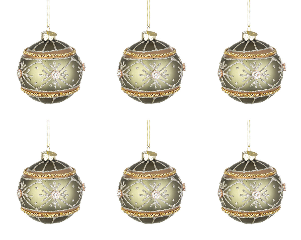 Palline di Natale in Vetro Verde Fiore Argento Addobbi Albero Decorazioni Plushy Diametro: 80 mm