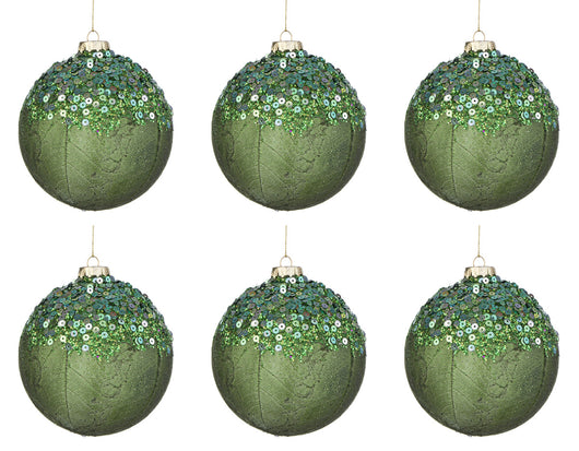 Palline di Natale in Vetro Verdi Paillettes Decorazioni Addobbi Albero Aileen Diametro: 80 mm