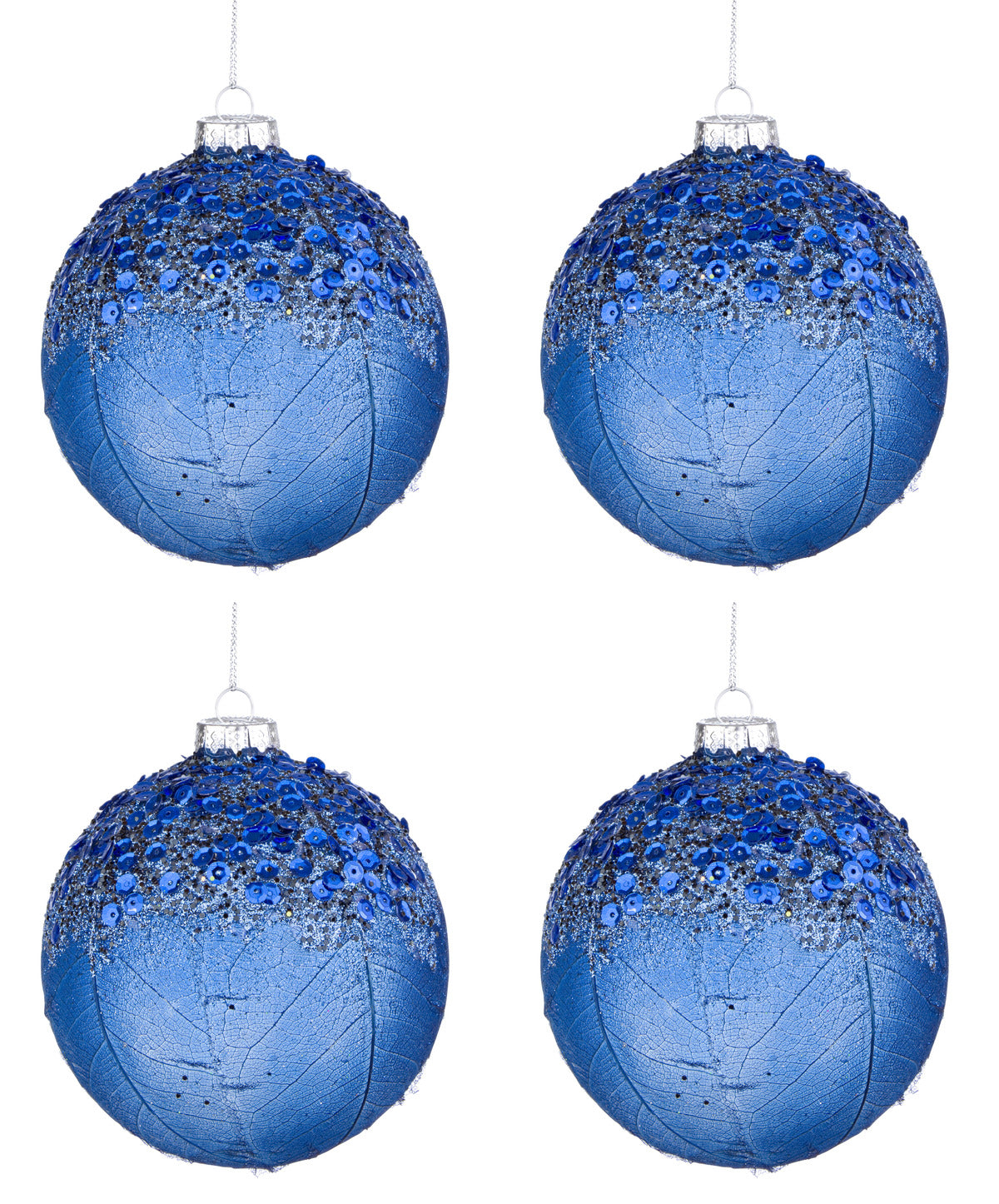 Palline di Natale in Vetro Blu Moderne Paillettes Decorazioni Addobbi Albero Diametro: 80 mm