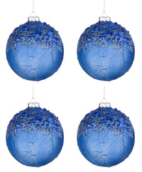 Palline di Natale in Vetro Blu Moderne Paillettes Decorazioni Addobbi Albero Diametro: 80 mm