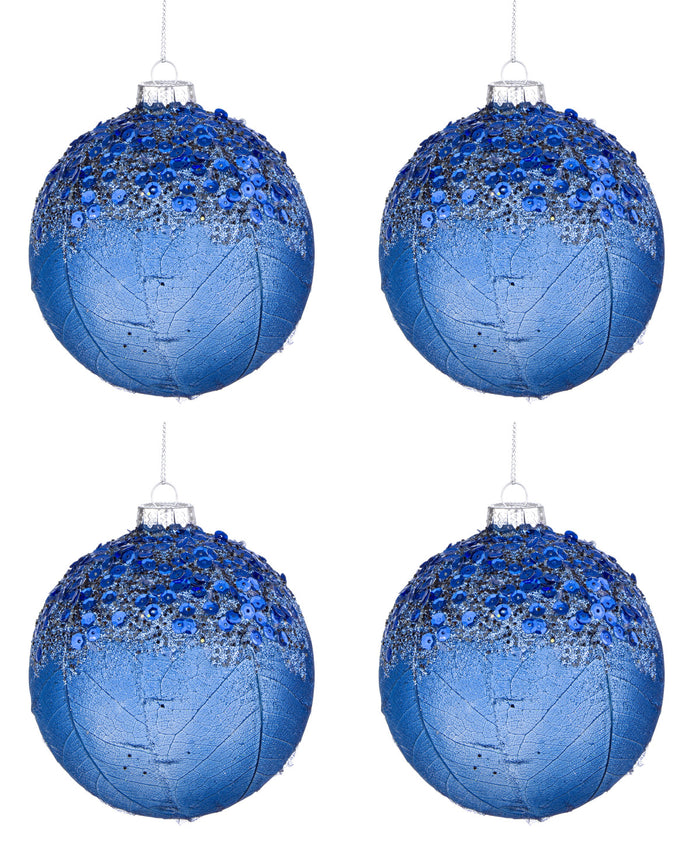 Palline di Natale in Vetro Blu Moderne Paillettes Decorazioni Addobbi Albero Diametro: 80 mm
