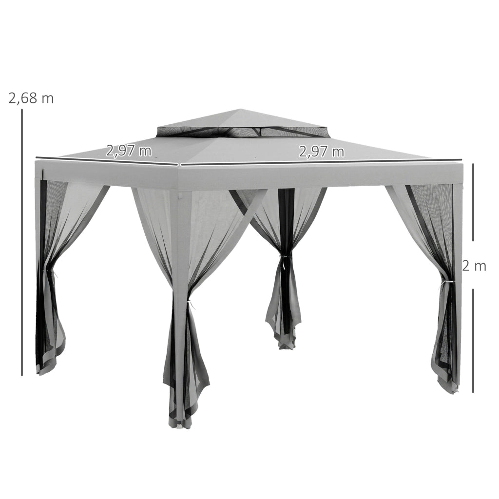Gazebo per Giardino 3x3 m ¨C zephmum ¨C Grigio, Metallo, con 4 Mosquitere