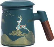 Tèmoke in ceramica con filtro e coperchio, tèmoke per uso quotidiano e ufficio, manuale con manico in legno, confezione regalo per familiari e amici, 400 ml