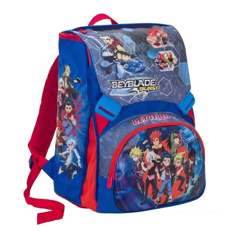Trade Shop - Zaino Estensibile Scuola Beyblade Burst Seven Estensibile Colore Rosso Blu -