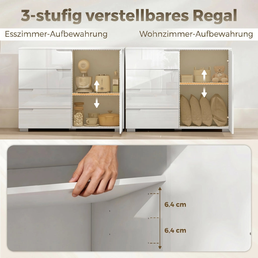 Cassettiera Com¨° 4 Cassetti Anta ¨C zephmum ¨C Grigio 100x40x80 cm