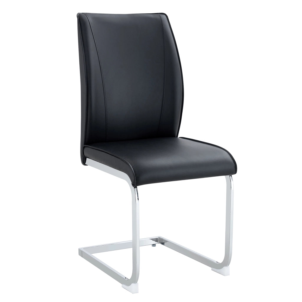 Sedie da Pranzo in Ecopelle ¨C MINIMAL ¨C Nero, Gambe in Metallo Argento, Set 4 Pezzi