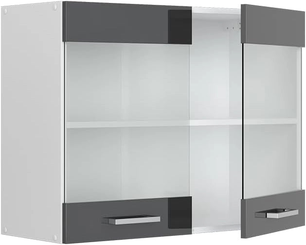 Mobile da cucina in vetro R-Line, Antracite lucido, 80 cm, per la libera combinazione all'interno di sistemi cucina modulari