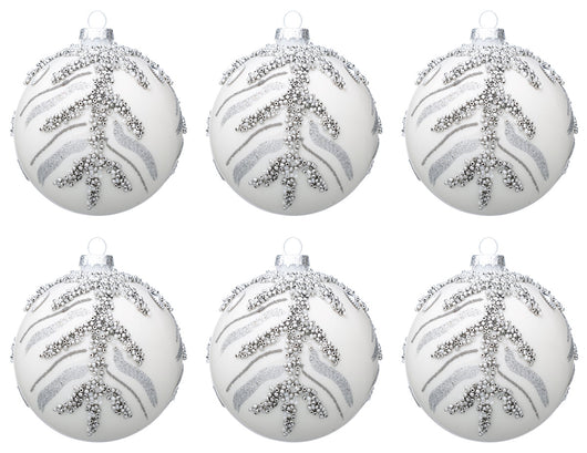 Palline di Natale in Vetro Bianche Argento Eleganti Decorazioni Addobbi Albero Diametro: 80 mm