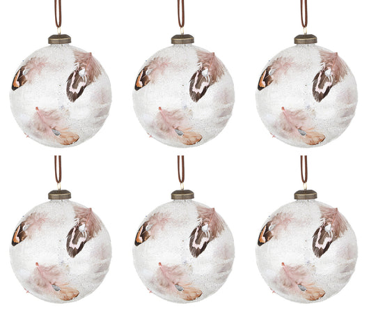 Palline di Natale in Vetro Bianche Piume Eleganti Decorazioni Addobbi Albero Diametro: 80 mm