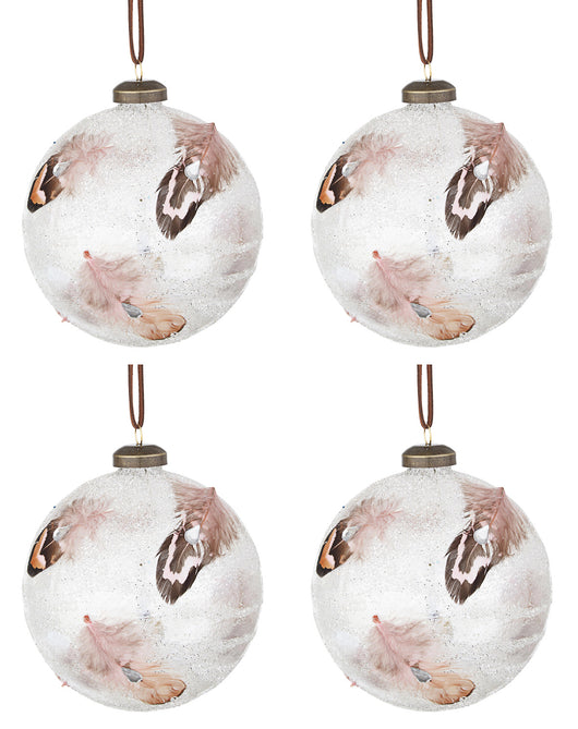 Palline di Natale in Vetro Bianche Piume Eleganti Decorazioni Addobbi Albero Diametro: 100 mm