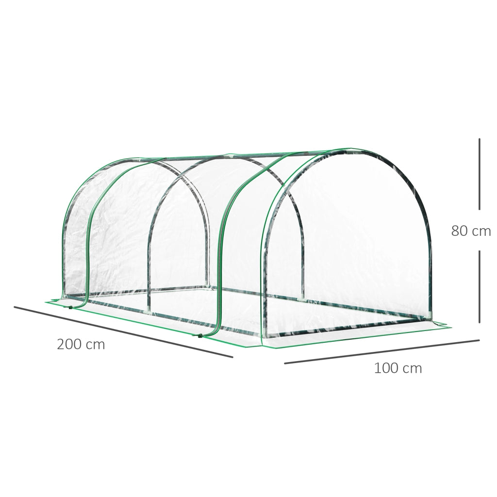 Serra da giardino a Tunnel in Acciaio e con Copertura in PVC, 200x100x80 cm, Trasparente e Verde