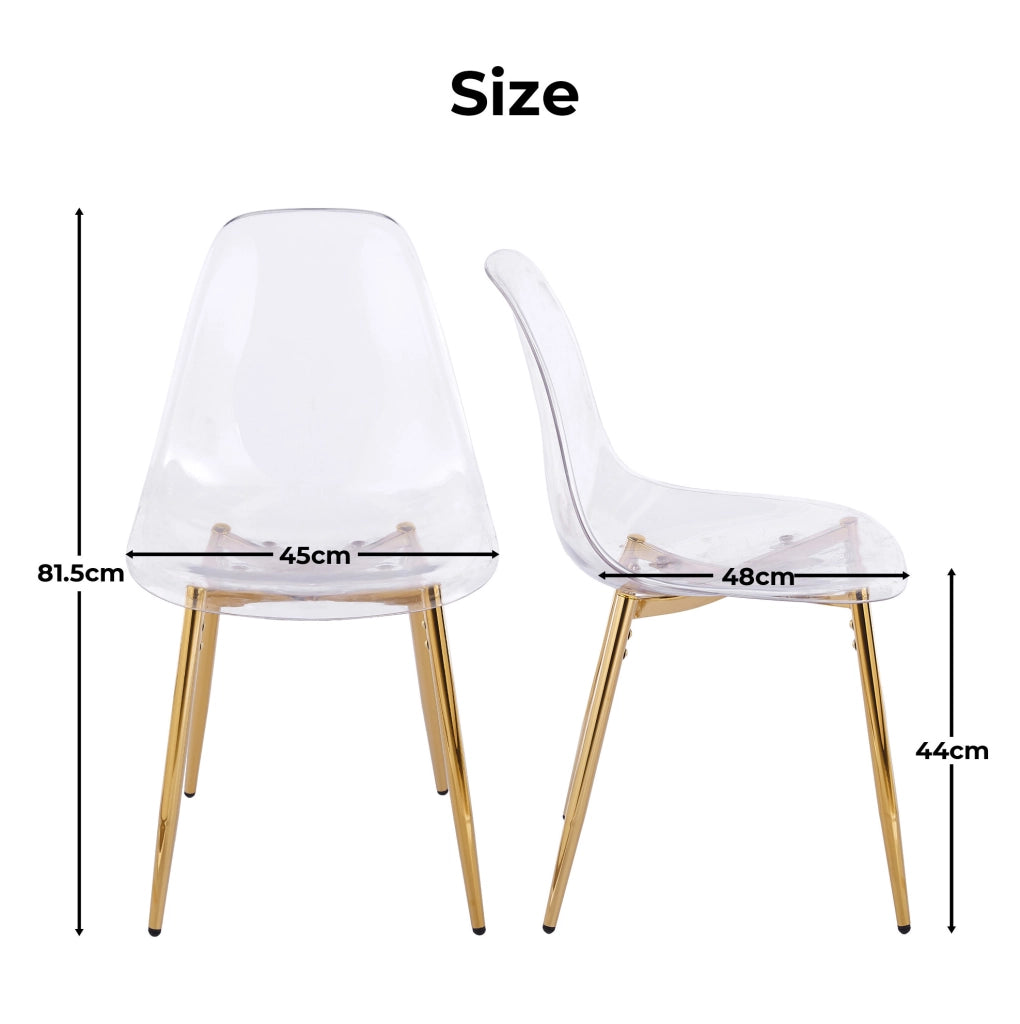 Sedia trasparente in ABS con gambe in metallo color oro