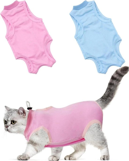 Abbigliamento per gatti di riabilitazione post operatoria anti graffio abbigliamento morbido per gatti - rosa blu.