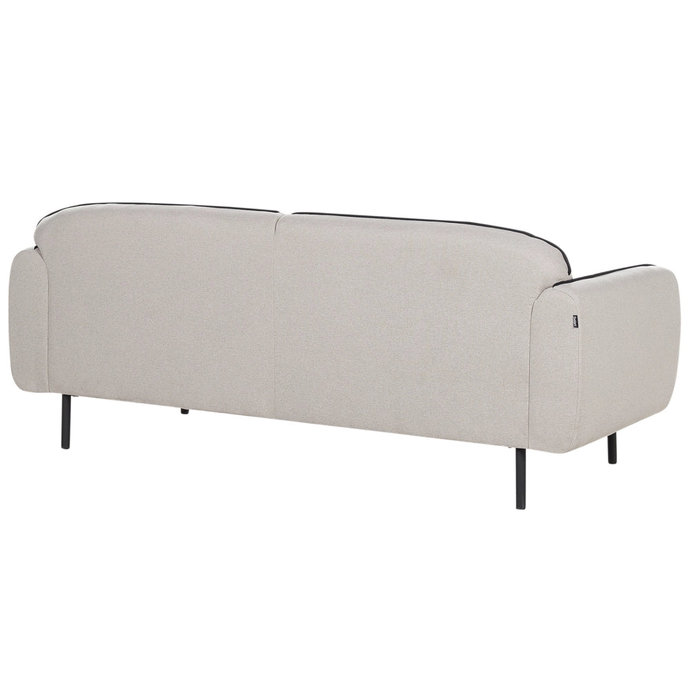 Divano a 3 posti Tessuto boucle bianco Morbido Nubby Gambe in metallo Bordi decorativi neri Stile retro Glam Art Decor