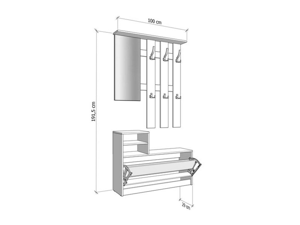 Tonengo, Mobile da Ingresso Specchio Incluso, 100x29x191.5h cm Marrone Rovere Nodi