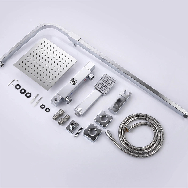 AICA ITALY Sistema Doccia Antiscottatura, Set Doccia con 20x20cm Soffione a Pioggia e 6x22cm Doccetta, Altezza Regolabile 80-120 cm Cromo