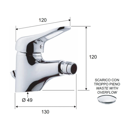 Miscelatore bidet con aeratore direzionabile e scarico remer - serie kiss