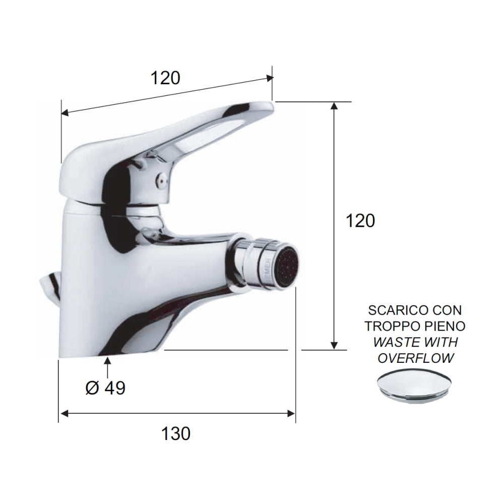 Miscelatore bidet con aeratore direzionabile e scarico remer - serie kiss