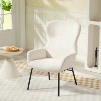 Poltrona Imbottita Moderna con Schienale Alto, Imbottitura Spessa, Gambe in Acciaio, Bianco Crema