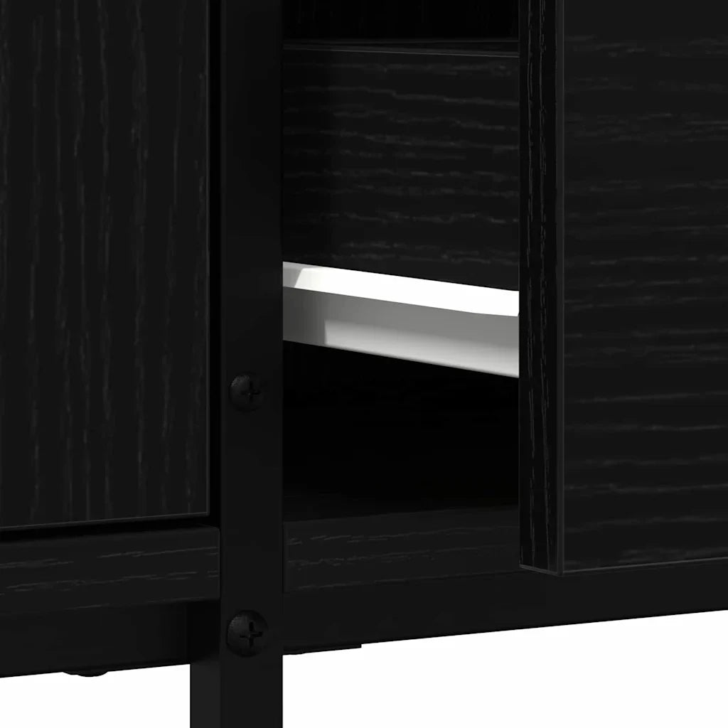 Mobile TV rettangolare moderno con vano contenitore 200 x 25 x 44 cm realizzato in legno composito di rovere nero 02_0051971