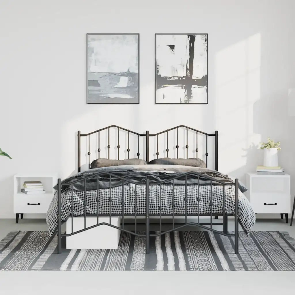 Giroletto con Testiera e Pediera Metallo Nero 135x190 cm