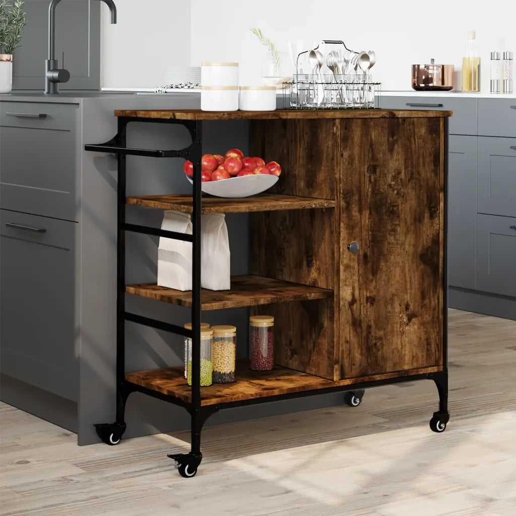 Carrello Cucina-Scaffale per Cucina Rovere Fumo 87,5x38,5x84,5 cm Legno Multistrato