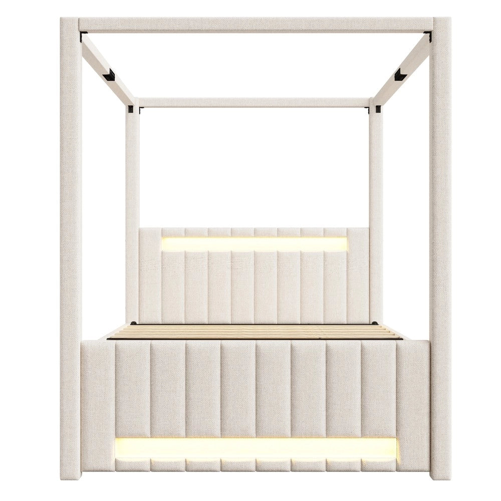 Letto Imbottito con Letto Estraibile, Cassetti e LED ¨C Xylo ¨C Beige 140x200 cm