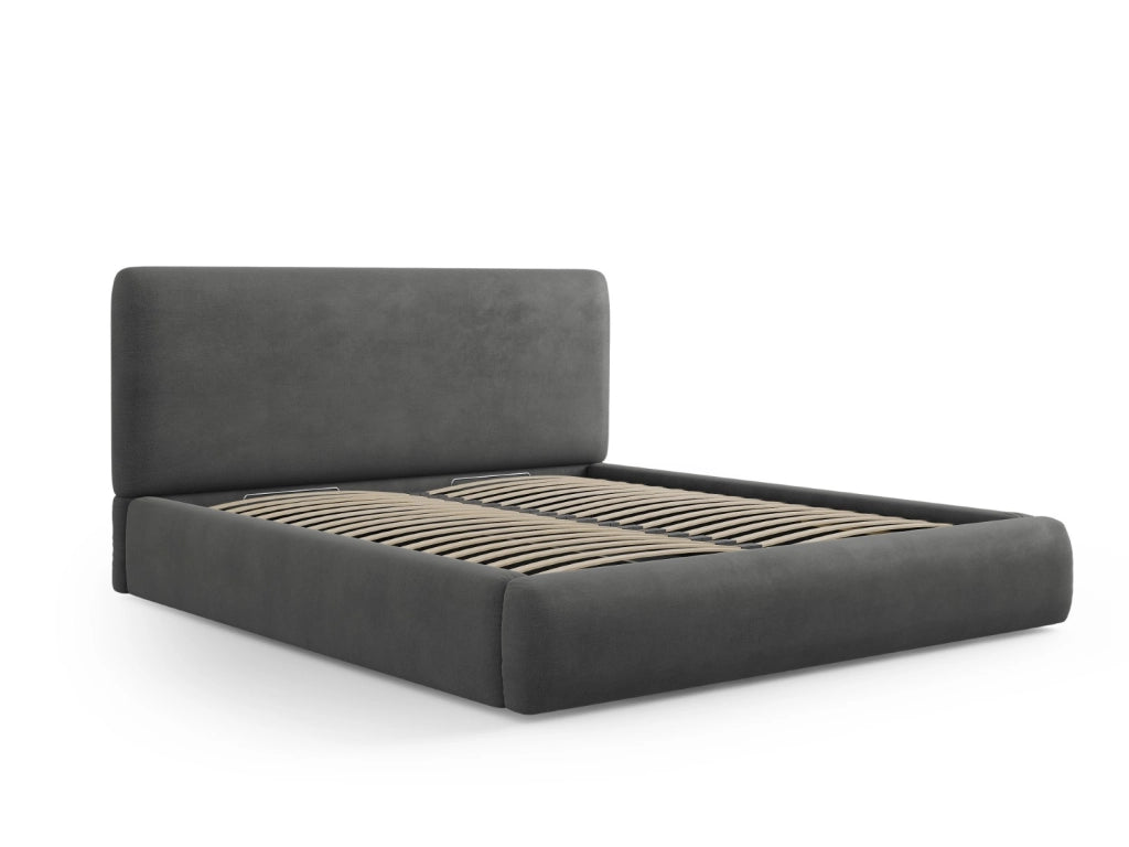 Cosmopolitan Design - Letto a cassettone con testiera "Colonel" 200x200cm in ciniglia grigio scuro 
