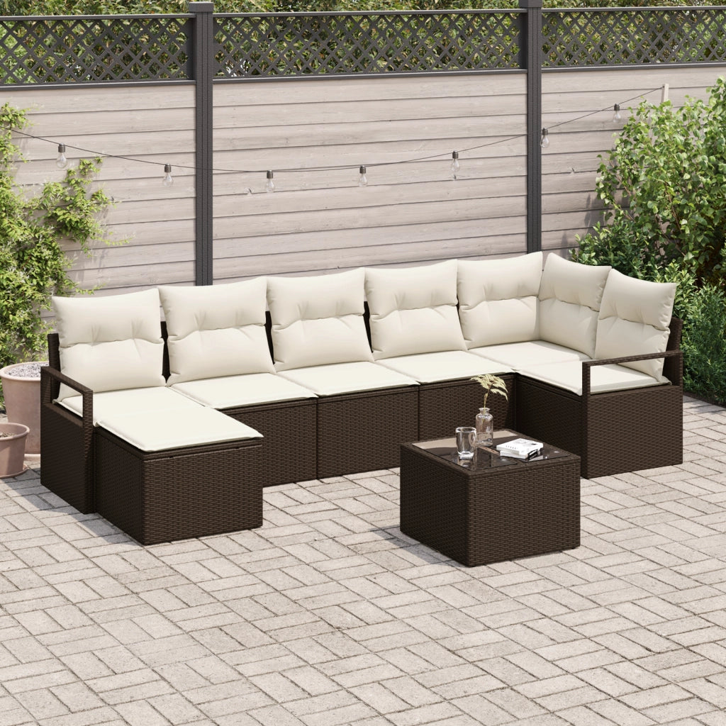 Set Divano da Giardino di 7 Pezzi con Cuscini Grigio Polyrattan