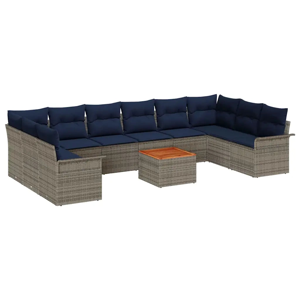 Set Divano da Giardino 11 pcs Grigio e Blu Navy polyrattan