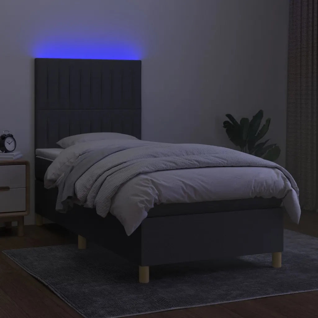 Letto a Molle Materasso e LED Grigio Scuro 90x200 cm in Tessuto 3135566