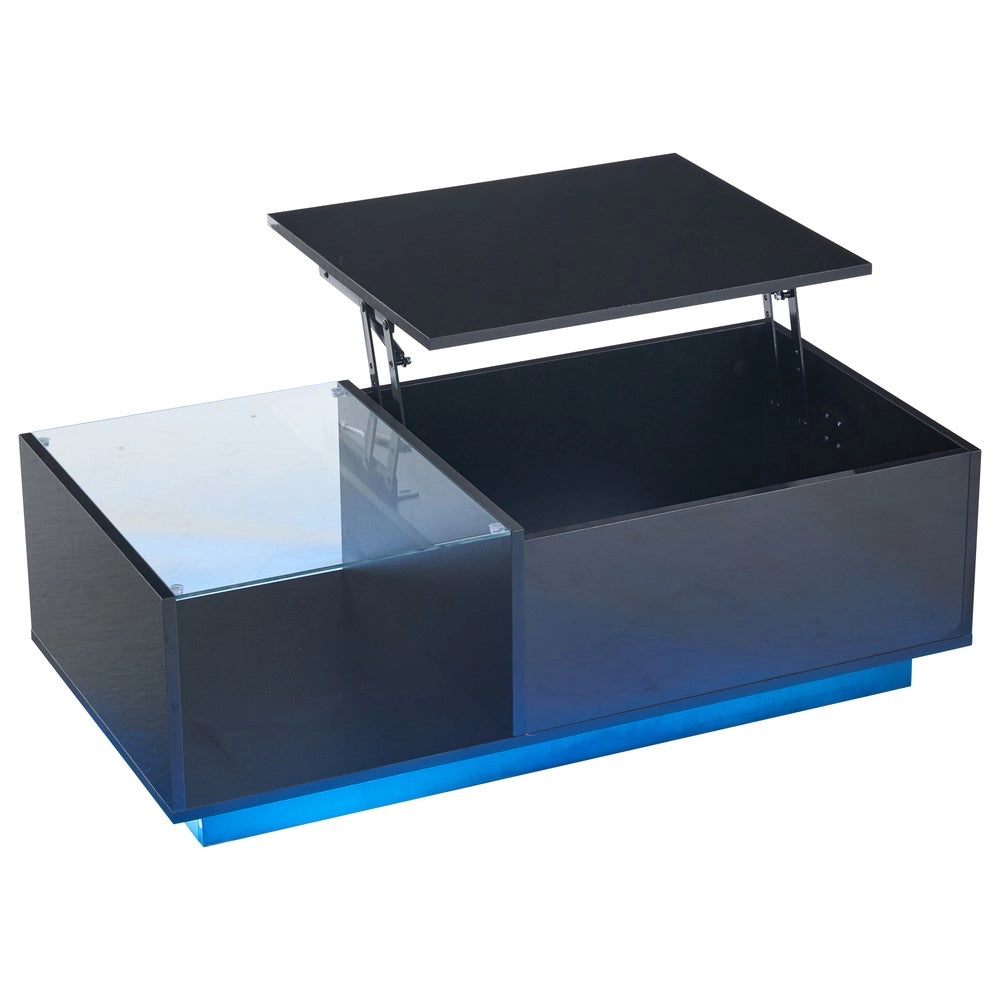 Tavolino da Caff¨¨ con LED e Vano Contenitore ¨C MINIMAL ¨C Bianco Lucido, Altezza Regolabile, 50x100x33-46 cm